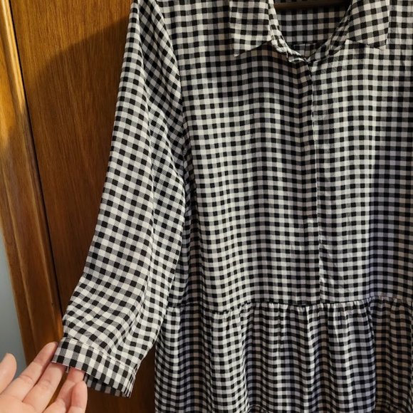 Reitmans Gingham Babydoll Tunic Tiered Shirtdress L - Picture 6 of 12